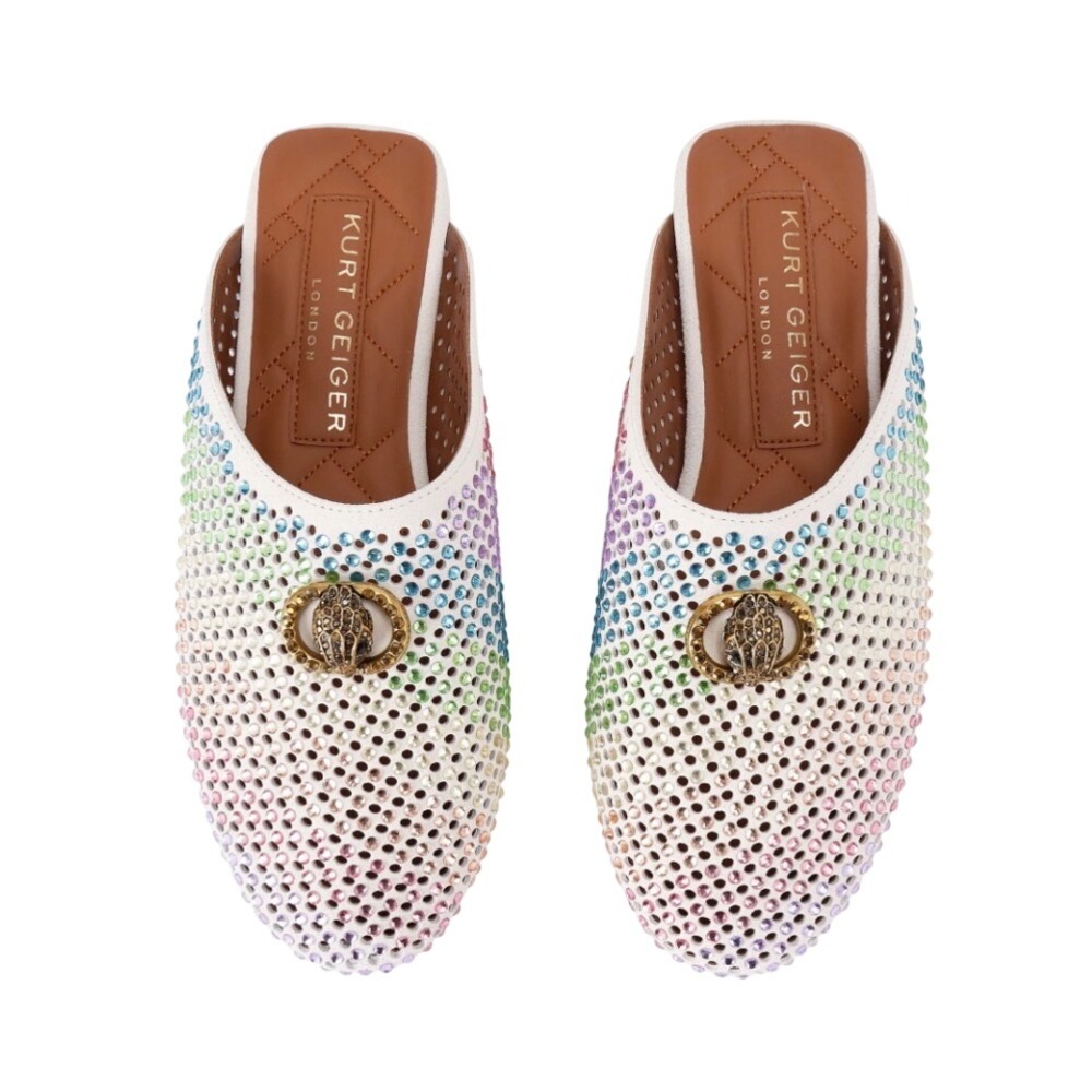 Kurt Geiger London Sliders
Bone Suede Leather Rainbow Crystals Size 36 New